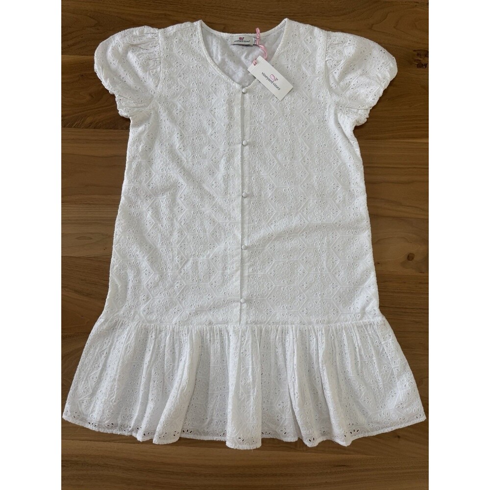 NWT Girl’s Vineyard Vines Eyelet Dress 100% Cotton Ruffled Lined Size XL 16